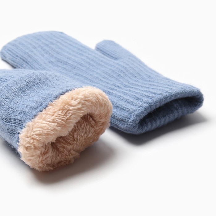 Варежки женские на иск.меху MINAKU рубчик 22 см голубой Варежки женские на иск.меху MINAKU рубчик 22 см голубой