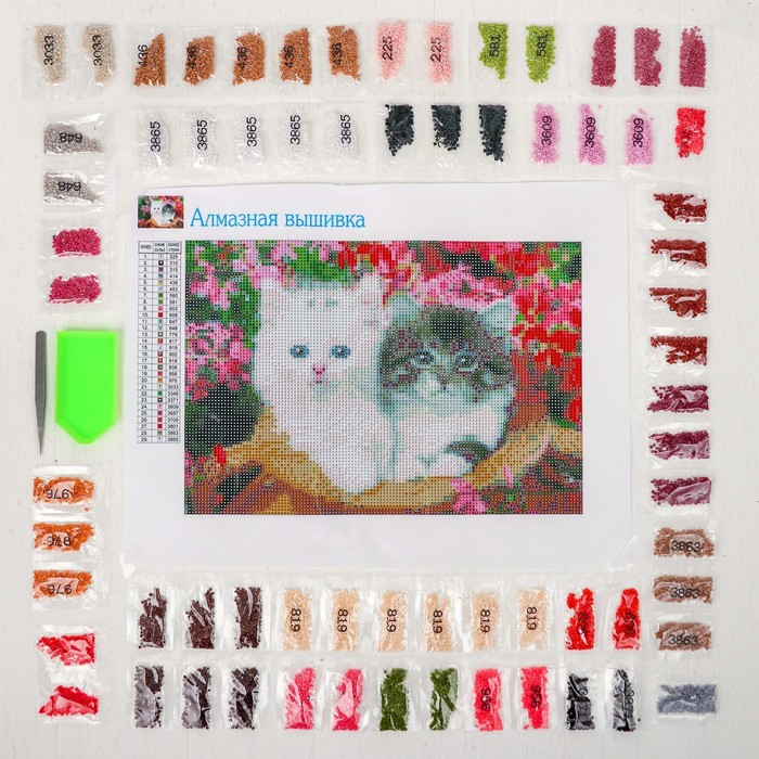 Алмазная мозаика с полным заполнением на холсте &laquo;Котята&raquo;, 22 х 32 см