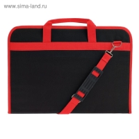 Папка для чертежей и рисунков для художников А3, 450 х 320 х 30 мм, с ручками, каркасная, текстильная, Estado, чёрная красный кант