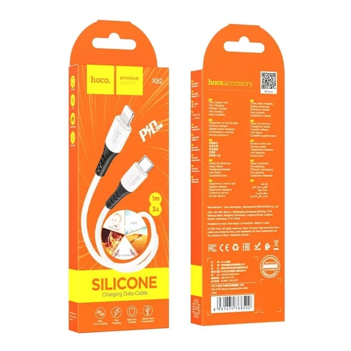 Кабель Hoco X82, Type-C - Lightning, 3 А, 1 м, оплётка силикон, белый Кабель Hoco X82, Type-C - Lightning, 3 А, 1 м, оплётка силикон, белый