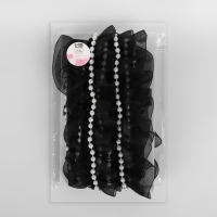 Рюш капроновый, с бусинами, 30 мм, 4,5 &plusmn; 0,5 м, цвет чёрный/белый