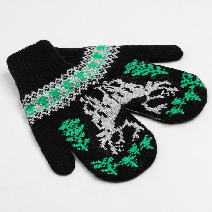 Новый год. Варежки женские, цвет чёрный, размер 18 Новый год. Варежки женские, цвет чёрный, размер 18