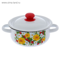 Кастрюля эмалированная 1,5 л, декор МИКС, цвет белый