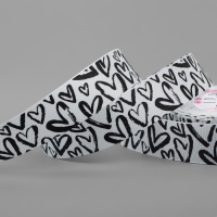 Лента репсовая &laquo;Сердца&raquo;, 25 мм, 23 &plusmn; 1 м, цвет белый/чёрный