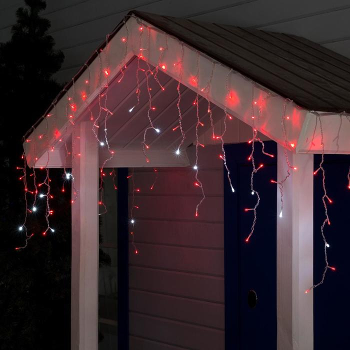 Гирлянда &laquo;Бахрома&raquo; 3 &times; 0.6 м, IP44, УМС, прозрачная нить, 160 LED, свечение красное, мерцание белым, 220 В