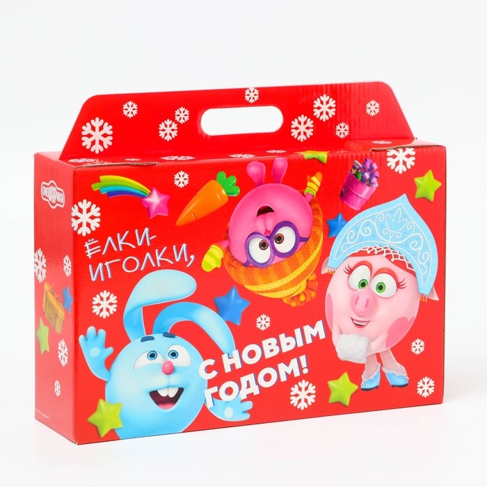 Новый год. Подарочная коробка Новогодняя Портфель широкий "Смешарики" лицензия 31 х 8,5 х 20,3 см (+5 см).