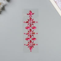 Наклейка пластик стразы "Цветы" малиновая 25х8,5 см