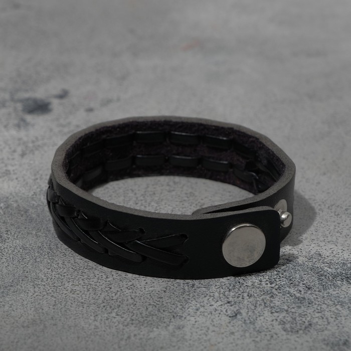 Браслет кожа &laquo;Минимал&raquo; коса, цвет чёрный, 22 см