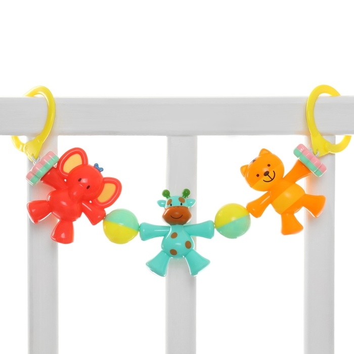 Растяжка на коляску/кроватку &laquo;Слоник&raquo;, 3 игрушки с погремушками, цвет МИКС, Крошка Я