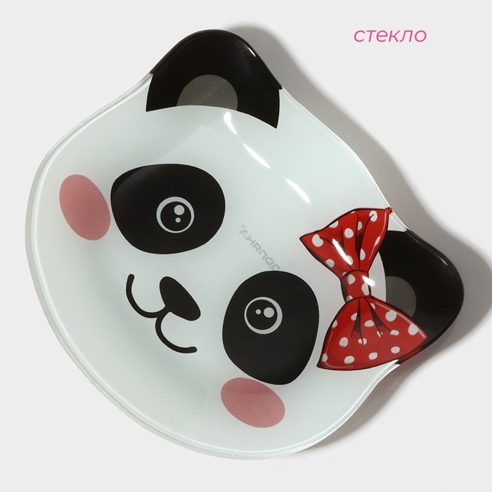 Тарелка стеклянная Доляна &laquo;Панда девочка&raquo;, 14,9&times;12,9 см, цвет белый