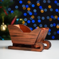 Новый год. Кашпо деревянное 20&times;12&times;13 см "Санки", брашированный Дарим Красиво