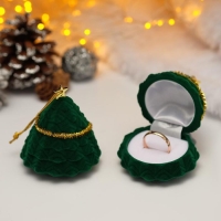 Футляр бархатный под серьги/кольцо &laquo;Ёлочка&raquo;, 5,9&times;6,2&times;6,2см, цвет зелёно-золотой
