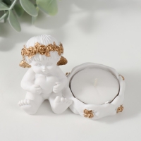 Подсвечник полистоун "Ангелочек с сердцем, в золотом венке" 6х5,3х8 см