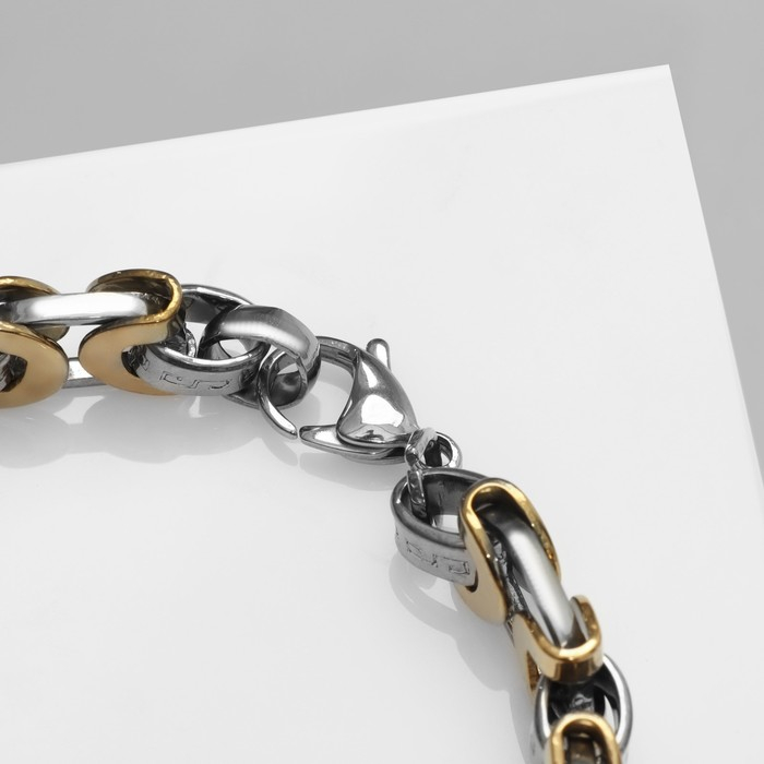 Браслет мужской &laquo;Стальной&raquo; пряжка, цвет серебряно-золотой, 21 см