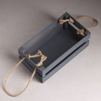 Кашпо деревянное 24.5&times;13.5&times;9 см "Двушка Лайт" реечное, ручка верёвка, серый Дарим Красиво