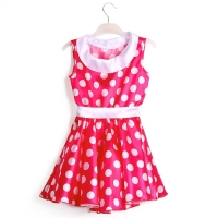 Карнавальный костюм &laquo;Стиляги 6&raquo;, платье фуксия в белый горох, повязка, р. 34, рост 134 см