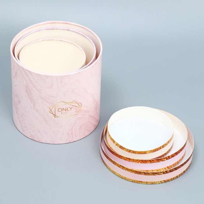 Набор шляпных коробок 3 в 1, упаковка подарочная, &laquo;Мрамор&raquo;, 13 х 13 - 18 х 18 см