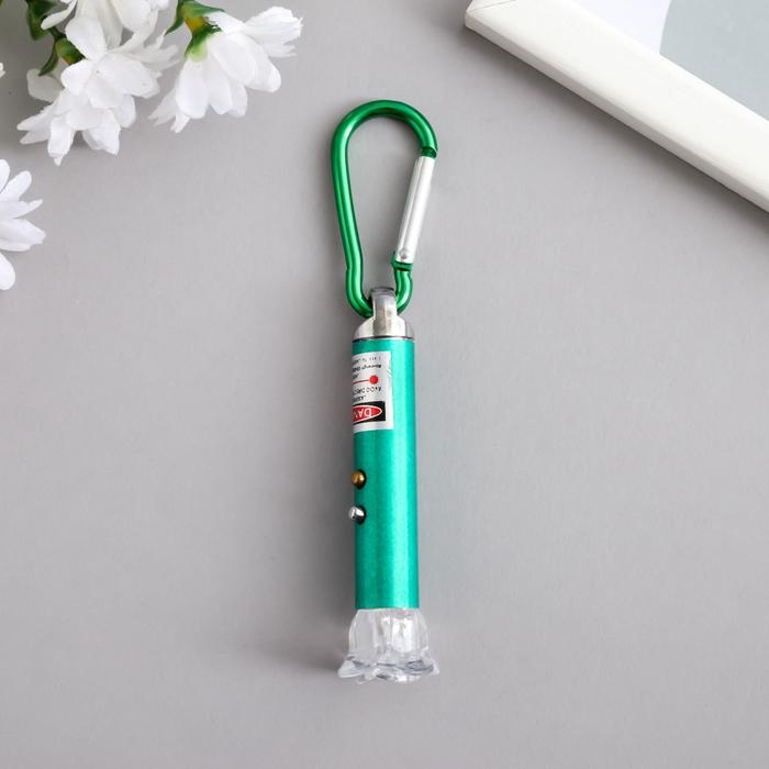 Фонарик+лазер на карабине 3 режима Фонарик+лазер на карабине 3 режима "Цветок" МИКС 8,5х2,2х2,2 см