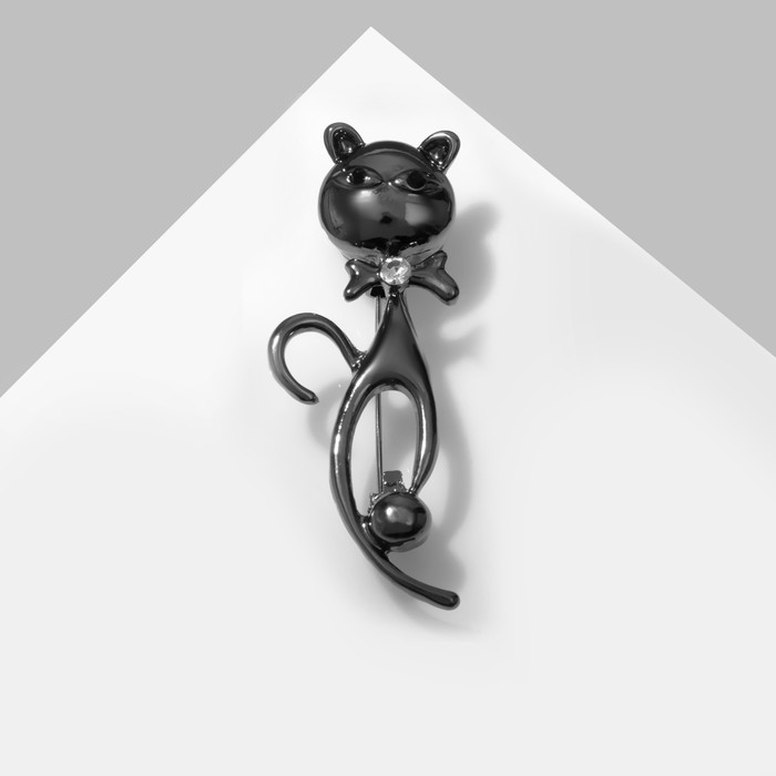 Брошь Брошь "Кошка", цвет серый