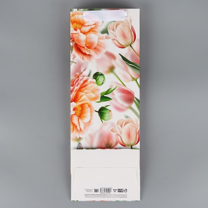 Пакет подарочный под бутылку, упаковка, &laquo;Цветы&raquo;, 36 х 13 х 10 см