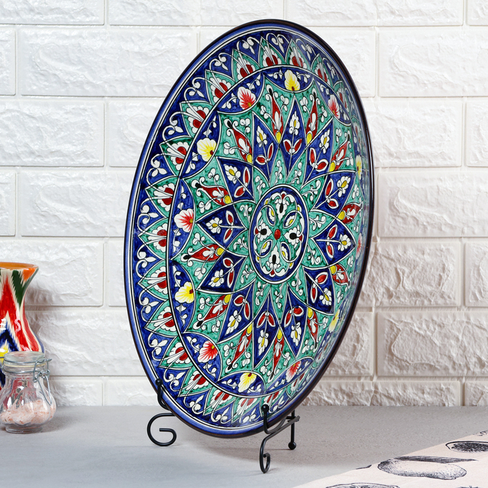 Ляган круглый Риштанская Керамика, 43см, цветной орнамент