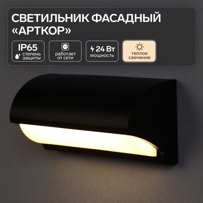 Светильник фасадный &laquo;Арткор&raquo;, FSD-058, 24 Вт, 3000K, IP65, 220 В, пластик, черный