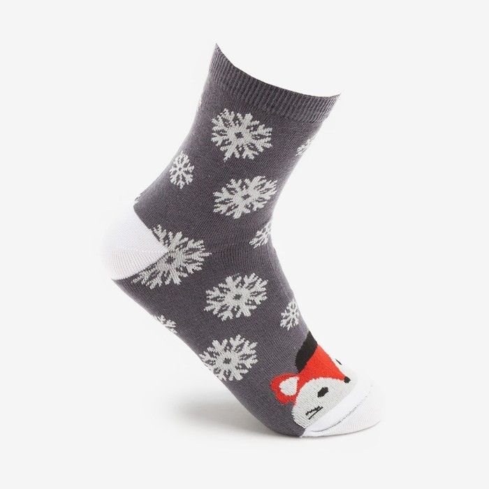 Носки женские &laquo;Лисичка и снежинки&raquo; цвет графит, размер 23-25