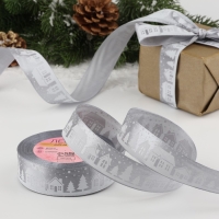 Новый год! Лента атласная &laquo;Домики&raquo;, 25 мм, 23 &plusmn; 1 м, цвет серый №59