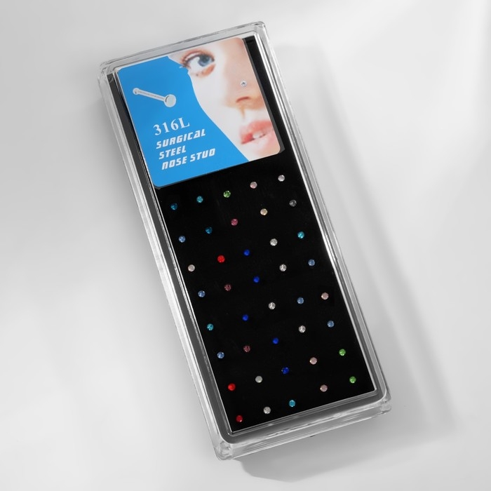 Пирсинг в нос (нострил) &laquo;Страза&raquo;, прямой, L=10 мм, набор 40 шт., цвет МИКС в серебре