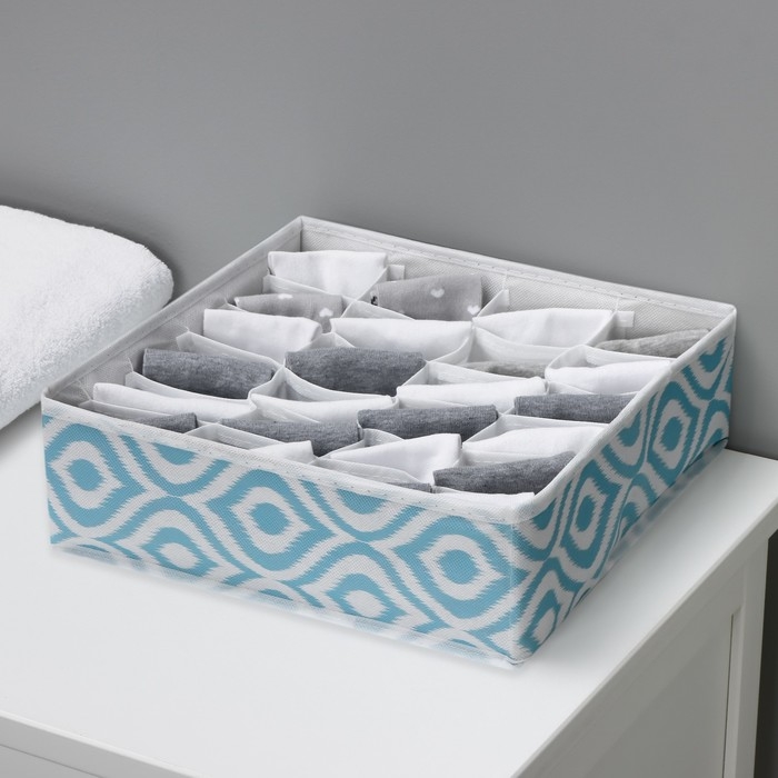 Органайзер для хранения белья Доляна &laquo;Лагуна&raquo;, 24 ячейки, 30&times;30&times;10 см, цвет бирюзовый