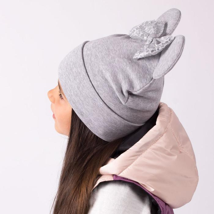 Двухслойная шапка «Мышка», цвет серый/бантик, размер 50-54 Двухслойная шапка «Мышка», цвет серый/бантик, размер 50-54