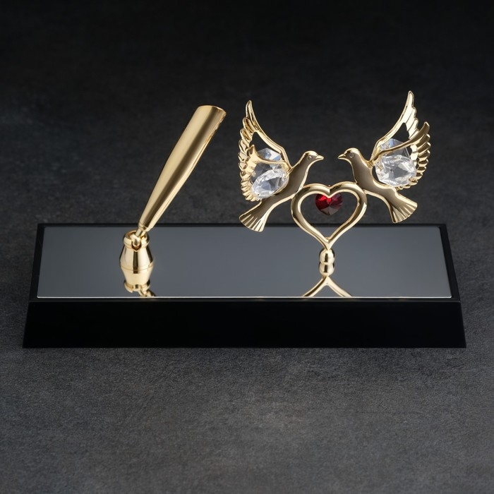 Ручка на подставке &laquo;Голуби&raquo;, 16&times;6&times;19 см, с кристаллами