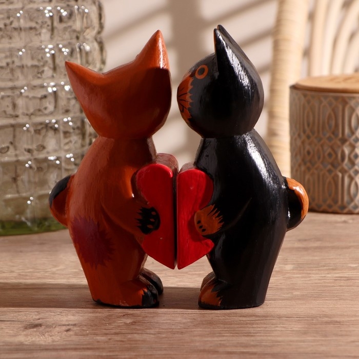 Сувенирный набор дерево "Влюблённая парочка кошек" 16х5х16,5 см
