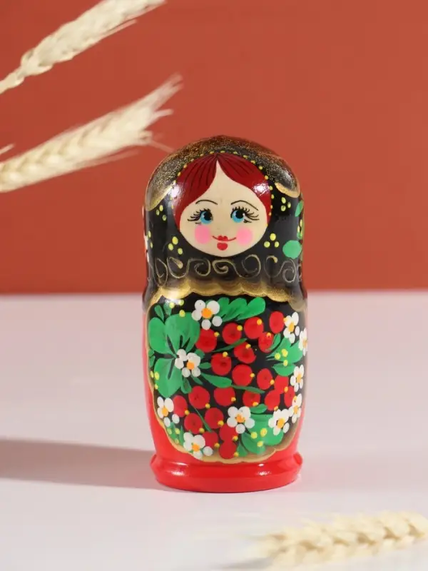 Матрёшка дерево &laquo;Хохлома&raquo;, чёрная голова, 5-кукольная, 11-12 см