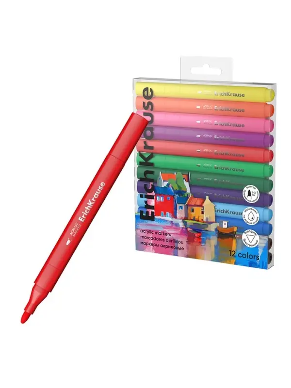 Набор акриловых маркеров ErichKrause. Art Spirit, 12 цветов, c пулевидным наконечником, МИКС