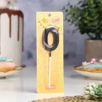 Свеча в торт на шпажке &laquo;Цифра 0&raquo;, черная, 5 см