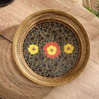 Корзина плетеная ротанг "Цветы 3", 34х34х6 см, МИКС