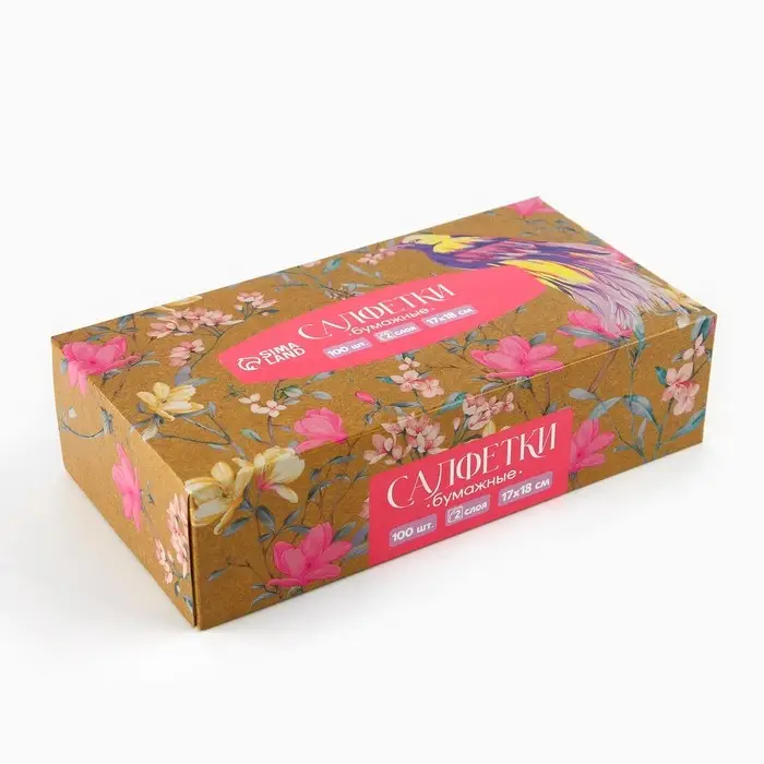 Салфетки бумажные в коробке &laquo;Райский сад&raquo;, 100 шт, двухслойные