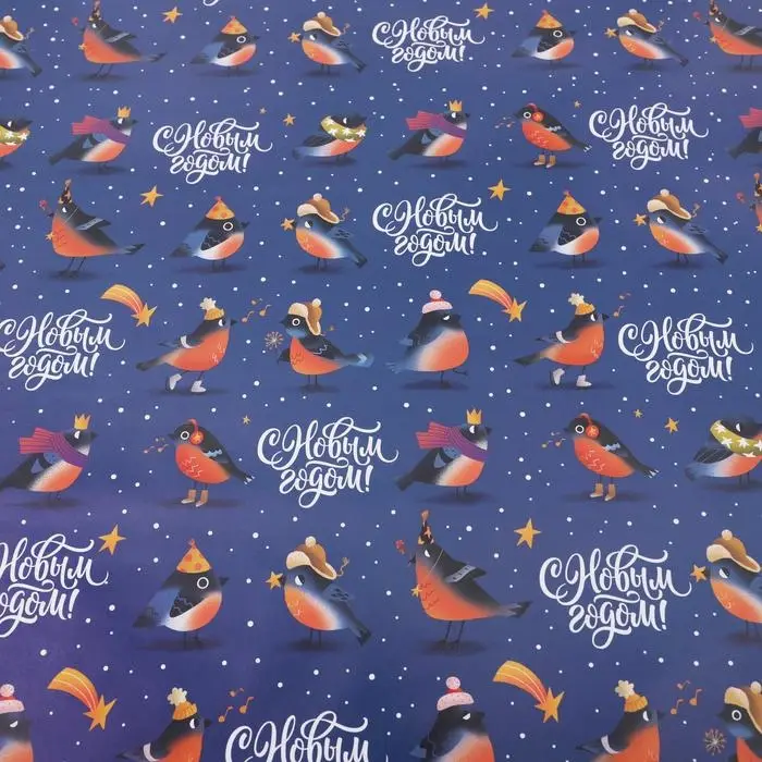 Упаковочная бумага на новый год &laquo;Птички&raquo;, 70 х 100 см, глянцевая