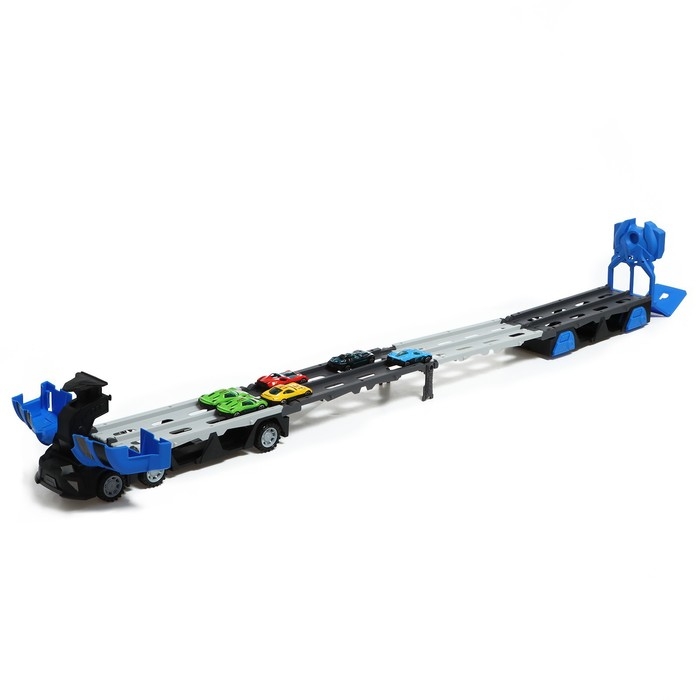 Парковка 2 в 1 Truck, 6 машинок, трансформируется в автотрек, звук, цвет синий