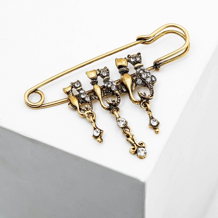 Булавка &laquo;Кошачье семейство&raquo;, 7 см, цвет белый в чернёном золоте