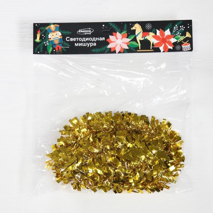 Гирлянда &laquo;Мишура&raquo; 1 м роса, IP20, золотистая нить, 22 LED, 6 слоёв, d=5 см, батарейки CR2032х2 (в комплекте), свечение тёплое белое