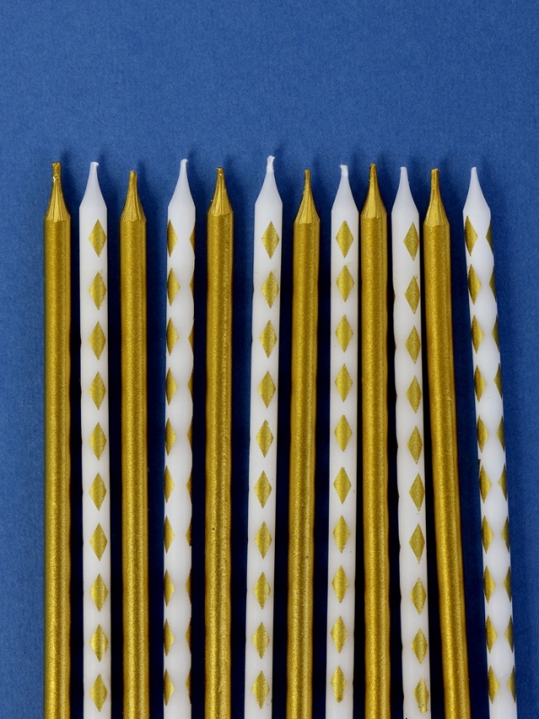 Набор свечей для торта "Ромбики", 12 шт, золотой и белый
