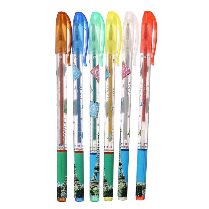 Набор гелевых ручек, 6 цветов, металлик, с блёстками, в блистере Набор гелевых ручек, 6 цветов, металлик, с блёстками, в блистере