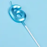 Свеча в торт на шпажке &laquo;Грань&raquo;, цифра 6, голубая, 5 см