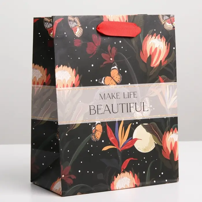 Пакет подарочный ламинированный, упаковка, &laquo;Make life&raquo;, MS 18 х 23 х 10 см