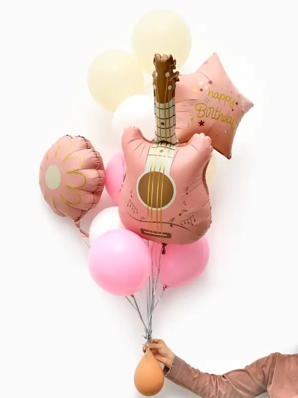 Воздушные шары "Розовая гитара" фольга, латекс, набор 12 штук