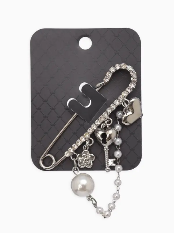 Булавка "Ключик от сердца", l=6.5, цвет белый в серебре