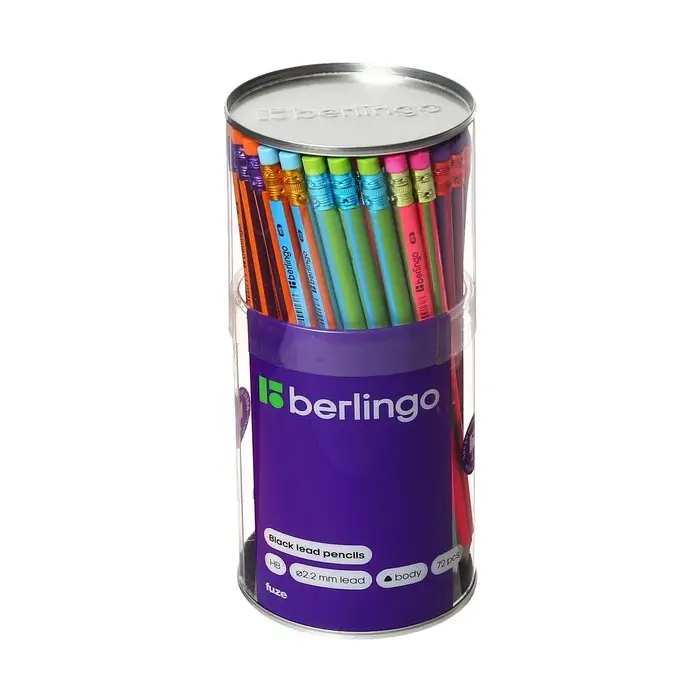Карандаш чернографитный Berlingo &laquo;Fuze&raquo;, HB, трёхгранный, заточенный, с ластиком, ассорти