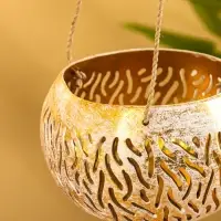 Подсвечник подвесной из кокоса, 9-12 см, золотисто-белый